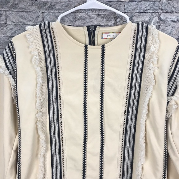 Anthropologie Eri + Ari Cream Lace tasseled 3/4 Sleeve Top Size XXSmall Petite - Picture 2 of 14